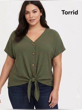 Torrid Waffle Button-Front Tie-Front Top 0